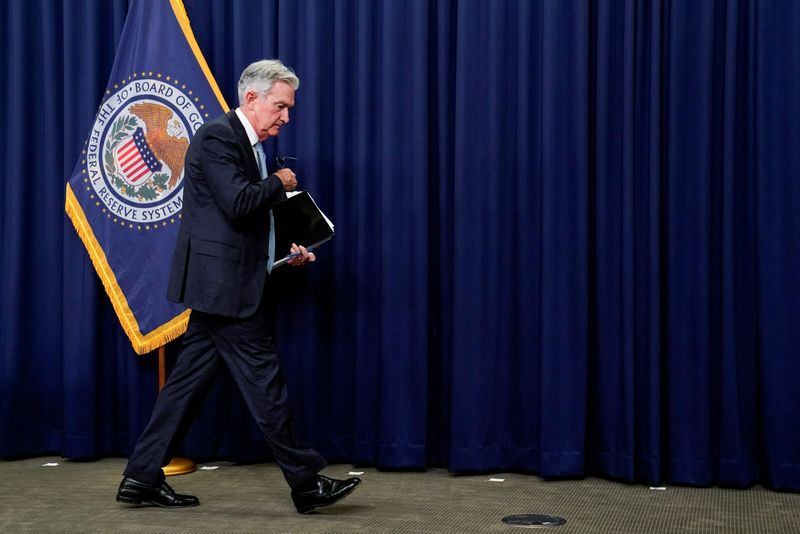 &copy; Reuters. FILE PHOTO: U.S. Federal Reserve Board Chairman Jerome Powell departs after facing reporters at a news conference following a two-day meeting of the Federal Open Market Committee (FOMC) in Washington, U.S., June 15, 2022. REUTERS/Elizabeth Frantz/File Pho