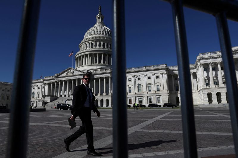 © Reuters. FILE PHOTO: A man walks past the U.S. Capitol building as a government shutdown looms in Washington, U.S., September 30, 2021. REUTERS/Leah Millis/File Photo