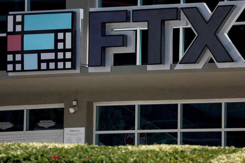&copy; Reuters. FILE PHOTO: The logo of FTX is seen at the entrance of the FTX Arena in Miami, Florida, U.S., November 12, 2022. REUTERS/Marco Bello/File Photo