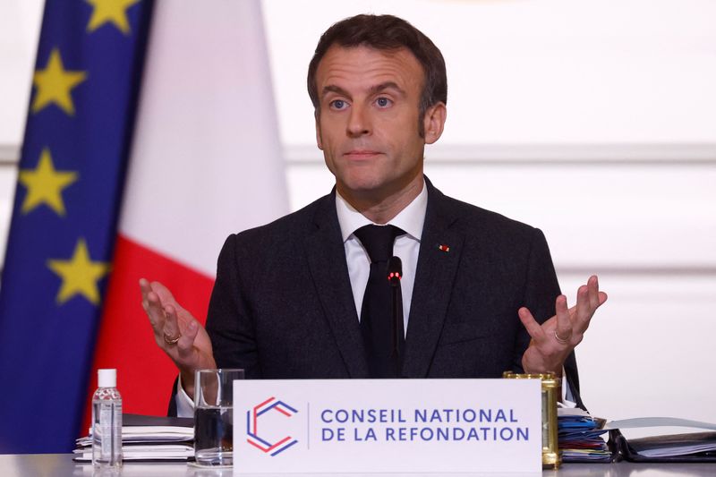 &copy; Reuters. Presidente da França, Emmanuel Macron, durante discurso no Palácio do Eliseu, em Paris
12/12/2022 REUTERS/Gonzalo Fuentes/Pool