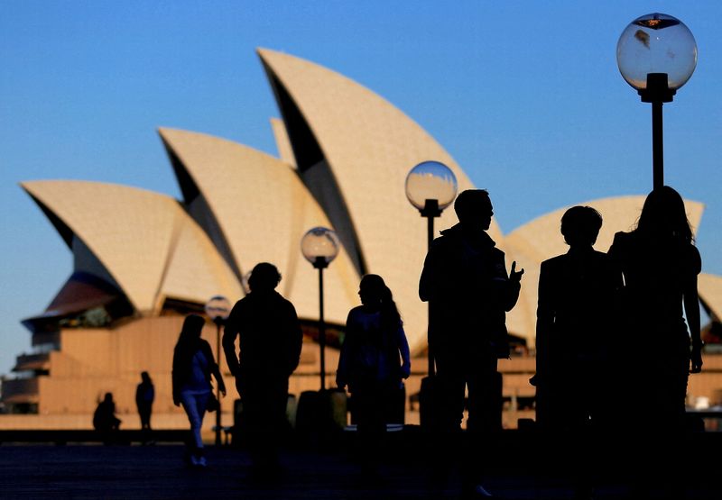 &copy; Reuters. FILE PHOTO: People are silhouetted against the Sydney Opera House at sunset in Australia, November 2, 2016. REUTERS/Steven Saphore/File Photo/File Photo