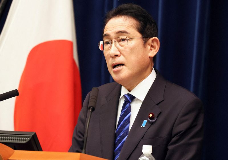 &copy; Reuters. FILE PHOTO: Japanese Prime Minister Fumio Kishida speaks to the media at his official residence after finished an extraordinary Diet session in Tokyo, Japan, December 10, 2022. Yoshikazu Tsuno/Pool via REUTERS