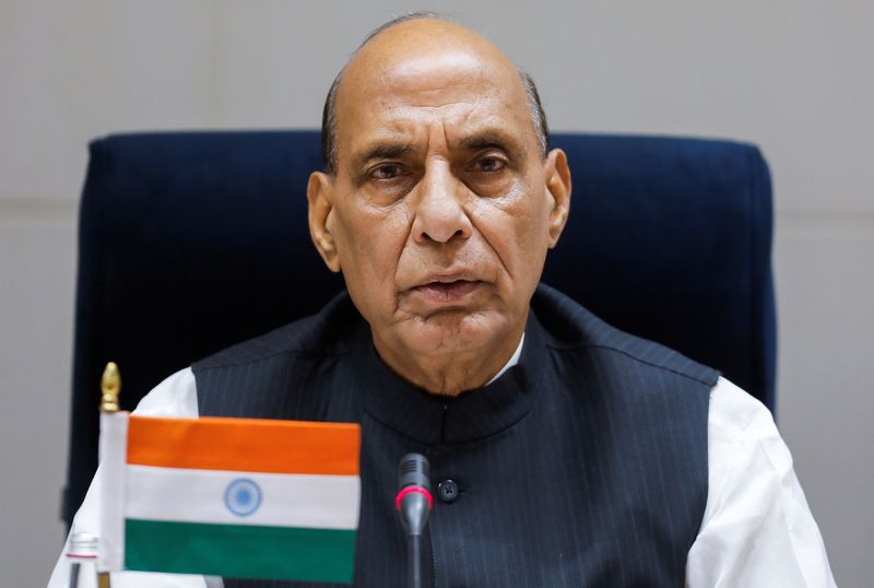 &copy; Reuters. Ministro da Defesa da Índia, Rajnath Singh, durante pronunciamento em Nova Délhi
20/03/2021 REUTERS/Adnan Abidi