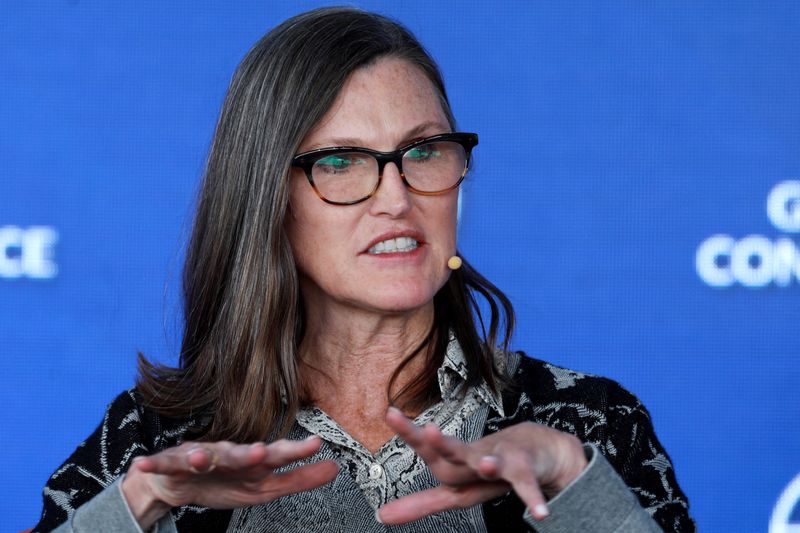 &copy; Reuters. FILE PHOTO: Cathie Wood, Founder, CEO,  and CIO of ARK Invest, speaks at the 2022 Milken Institute Global Conference in Beverly Hills, California, U.S., May 2, 2022.  REUTERS/David Swanson/File Photo