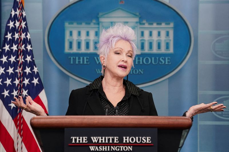 &copy; Reuters. Special guest Cyndi Lauper, who will be performing at the signing ceremony for the "Respect for Marriage Act," addresses reporters during the daily press briefing at the White House in Washington, U.S., December 13, 2022. REUTERS/Kevin Lamarque