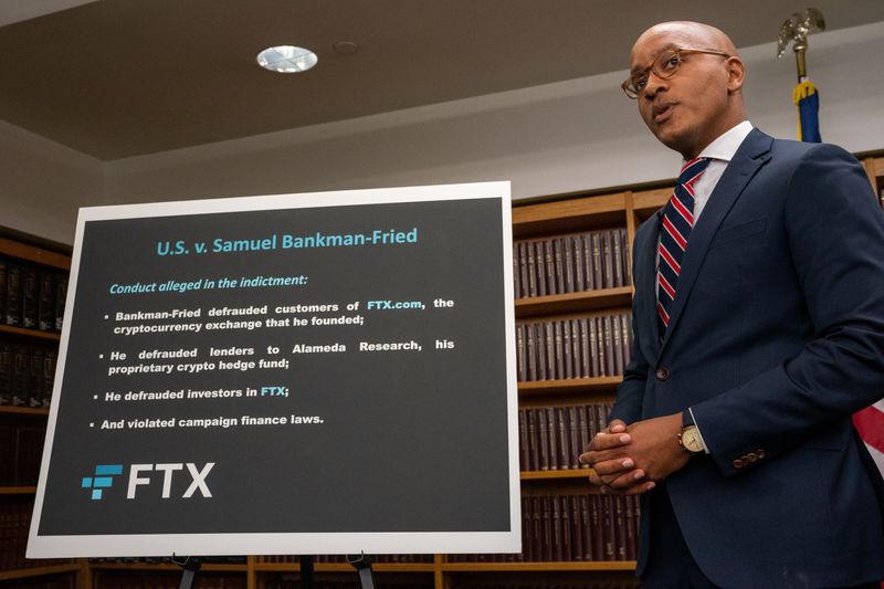 &copy; Reuters. U.S. attorney Damian Williams speaks to the media regarding the indictment of Samuel Bankman-Fried the founder of failed crypto exchange FTX in New York City, U.S., December 13, 2022. REUTERS/David 'Dee' Delgado