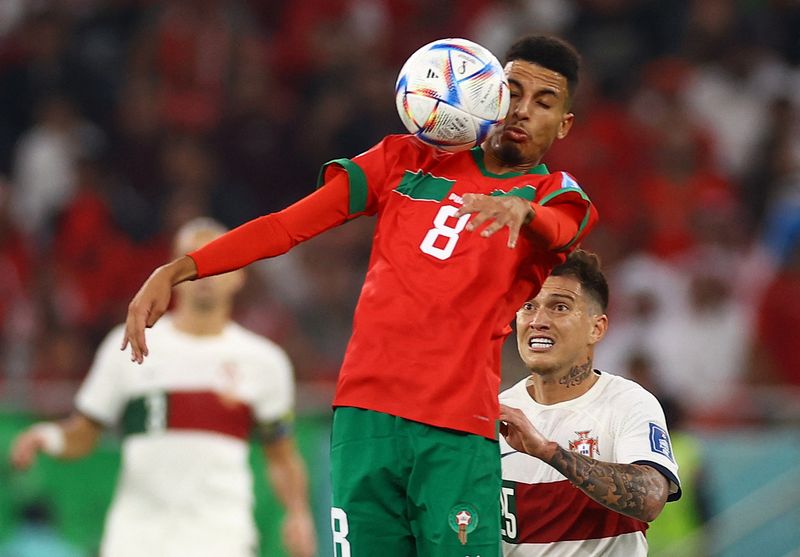 &copy; Reuters. Azzedine Ounahi, do Marrocos, em partida da Copa do Mundo 
10/12/2022
REUTERS/Kai Pfaffenbach