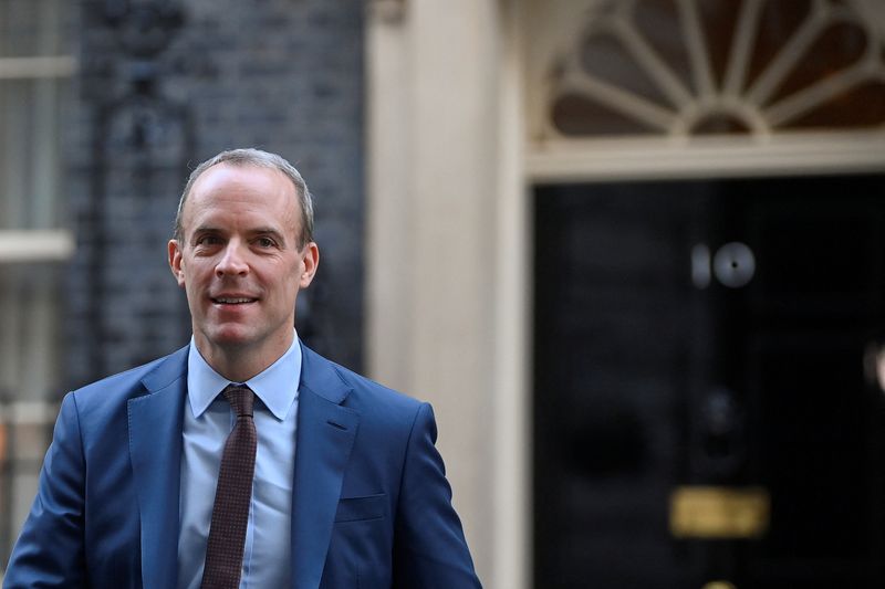 &copy; Reuters. FILE PHOTO: British Deputy Prime Minister and Justice Secretary Dominic Raab walks outside Number 10 Downing Street, in London, Britain, November 22, 2022. REUTERS/Toby Melville
