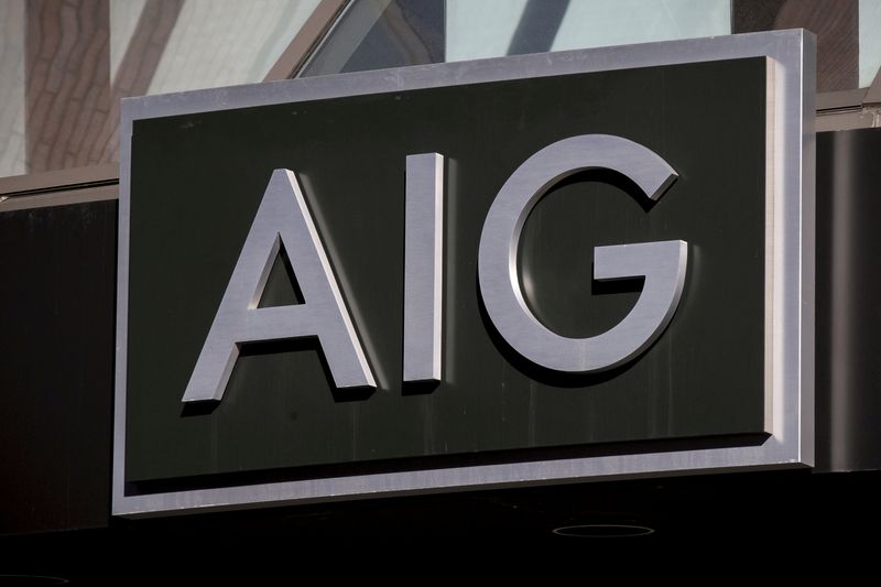 &copy; Reuters. FILE PHOTO: The AIG logo is seen at its building in New York's financial district March 19, 2015. REUTERS/Brendan McDermid//File Photo