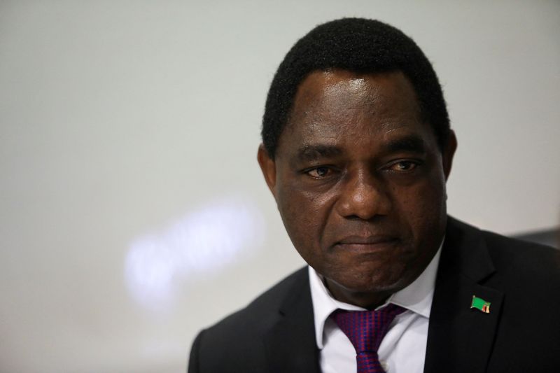 &copy; Reuters. FILE PHOTO: Zambian President Hakainde Hichilema looks on during an interview with Reuters in Cape Town, South Africa, May 9, 2022. REUTERS/Shelley Christians/File Photo