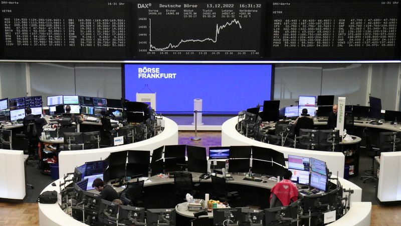 &copy; Reuters. FILE PHOTO: The German share price index DAX graph is pictured at the stock exchange in Frankfurt, Germany, December 13, 2022.    REUTERS/Staff