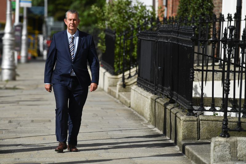 © Reuters. FILE PHOTO: Leader of the Democratic Unionist Party (DUP) Edwin Poots arrives for a news conference before a meeting with Ireland's Prime Minister (Taoiseach) Micheal Martin in Dublin, Ireland June 3, 2021. REUTERS/Clodagh Kilcoyne