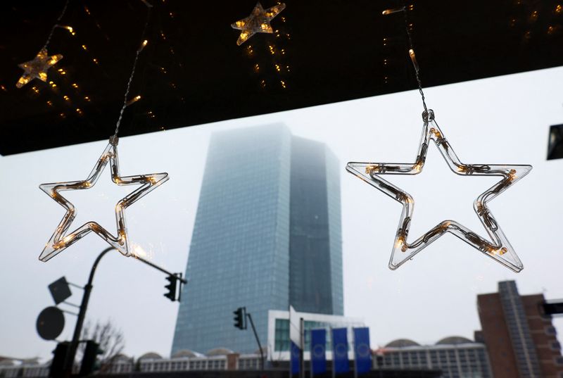 &copy; Reuters. The European Central Bank (ECB) building is seen from a cafe amid Christmas decorations, before the monthly news conference following the ECB's monetary policy meeting in Frankfurt, Germany December 15, 2022. REUTERS/Wolfgang Rattay