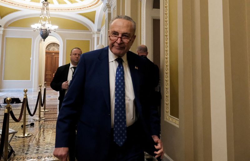 &copy; Reuters. FILE PHOTO: U.S. Senate Majority Leader Chuck Schumer walks at the U.S. Capitol building in Washington, U.S., November 15, 2022. REUTERS/Michael Mccoy