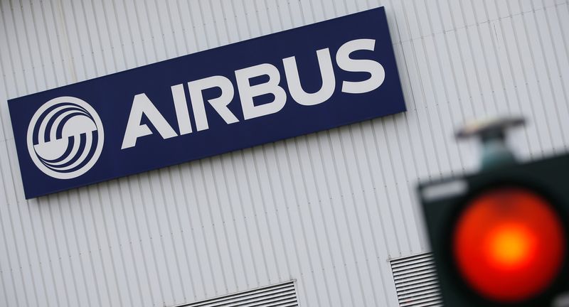 &copy; Reuters. FILE PHOTO: The logo of Airbus is pictured at the entrance of the Airbus facility in Bouguenais, near Nantes, France March 20, 2017. REUTERS/Stephane Mahe