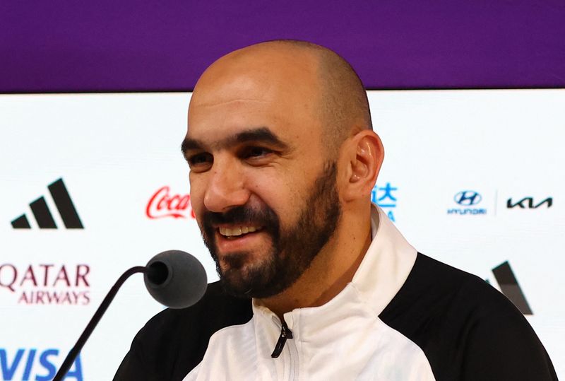 &copy; Reuters. Técnico da seleção de Marrocos, Walid Regragui, durante entrevista coletiva em Doha na Copa do Mundo do Catar
16/12/2022 REUTERS/Gareth Bumstead