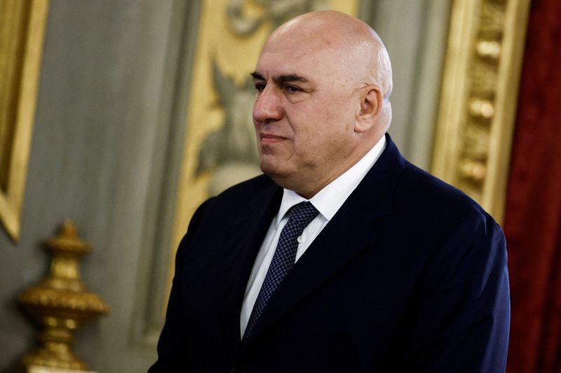 &copy; Reuters. FILE PHOTO: Italy's newly appointed Defence Minister Guido Crosetto looks on during the swearing-in ceremony at Quirinale Presidential Palace in Rome, Italy October 22, 2022. REUTERS/Guglielmo Mangiapane/File Photo