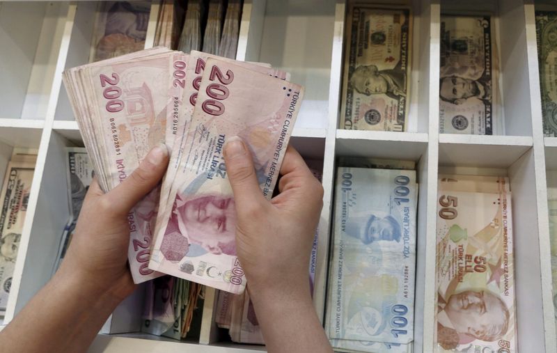 &copy; Reuters. FILE PHOTO: A money changer counts Turkish lira bills at an currency exchange office in central Istanbul, Turkey, August 21, 2015. REUTERS/Murad Sezer/File Photo