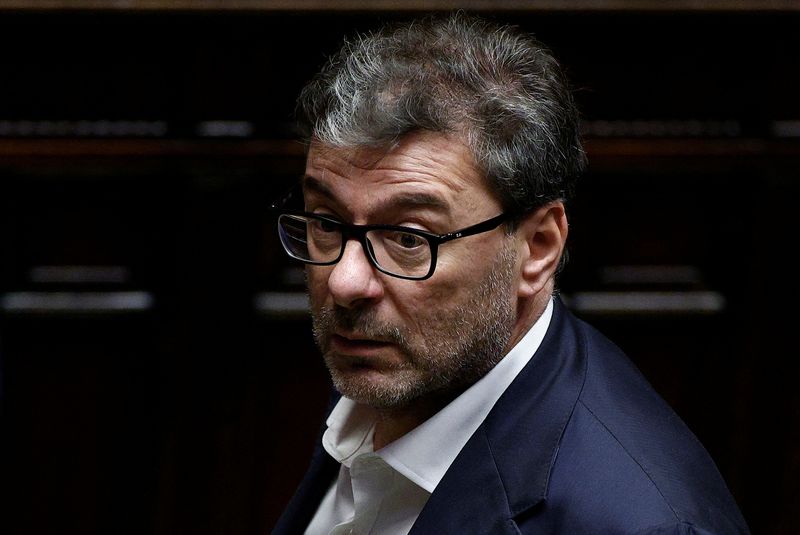 &copy; Reuters. FILE PHOTO: Minister of Economic Development Giancarlo Giorgetti attends the first voting session at the lower house of parliament to elect the new speaker in Rome, Italy, October 13, 2022. REUTERS/Guglielmo Mangiapane