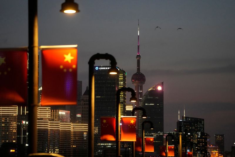 © Reuters. Birds fly above the Lujiazui financial district, amid the lockdown in Pudong area to contain the spread of the coronavirus disease (COVID-19) in Shanghai, China March 28, 2022. REUTERS/Aly Song/Files