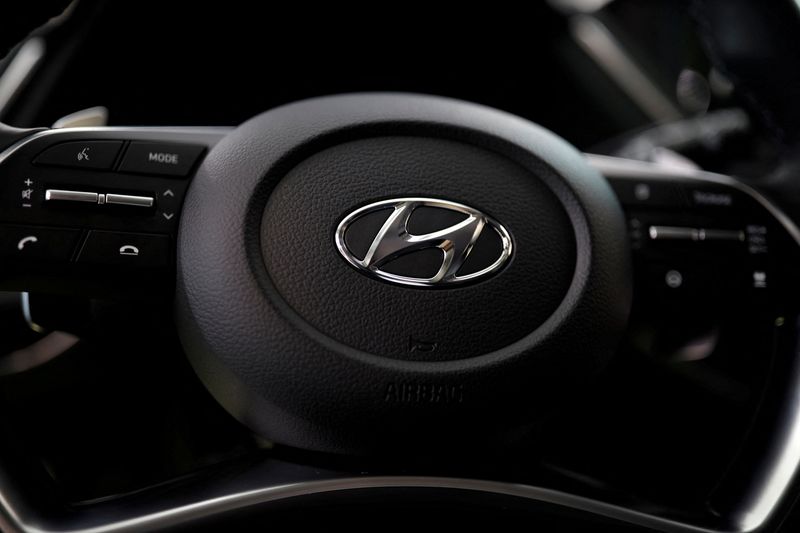&copy; Reuters. FILE PHOTO: The logo of Hyundai Motors is seen on a steering wheel on display at the company's headquarters in Seoul, South Korea, March 22, 2019. REUTERS/Kim Hong-Ji