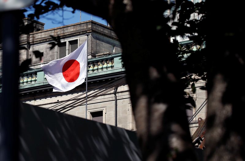 &copy; Reuters. FILE PHOTO: A Japanese flag flutters atop the Bank of Japan building under construction in Tokyo, Japan, September 21, 2017.   REUTERS/Toru Hanai