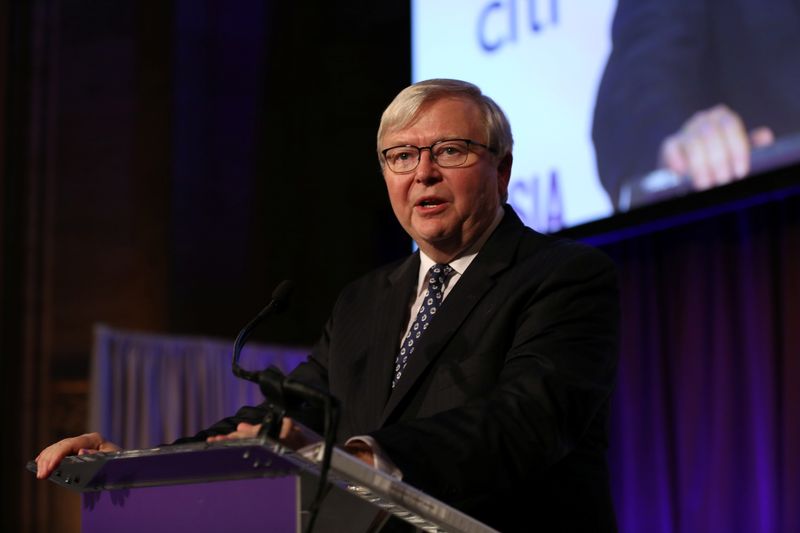 &copy; Reuters. FILE PHOTO: Former Australian Prime Minister and ASPI President Kevin Rudd gives a speech during the 2017 Asia Game Changer Awards and Gala Dinner in Manhattan, New York, U.S. November 1, 2017. REUTERS/Amr Alfiky