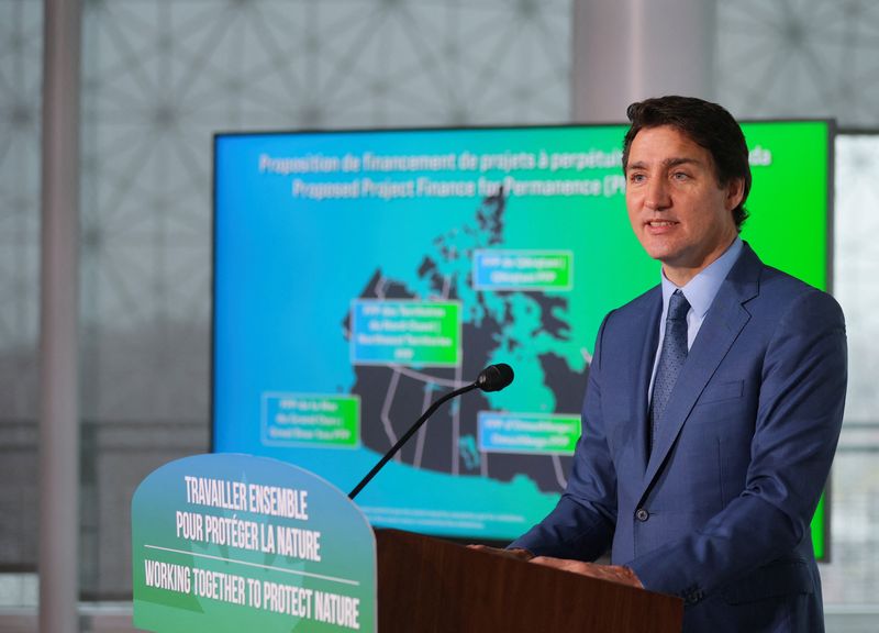 &copy; Reuters. FILE PHOTO: Canada's Prime Minister Justin Trudeau makes an announcement supporting Indigenous-led conservation during COP15 U.N. Biodiversity summit  in Montreal, Quebec, Canada December 7, 2022. REUTERS/Christinne Muschi