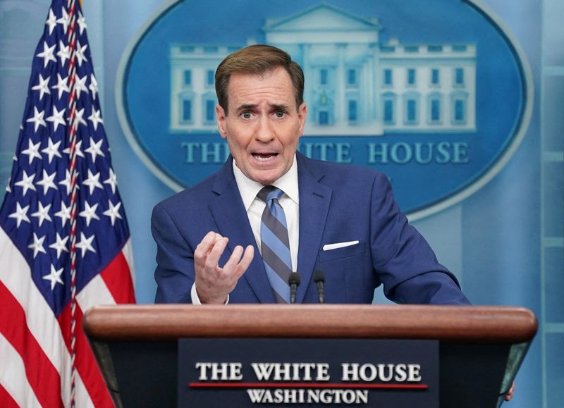 &copy; Reuters. FILE PHOTO: White House National Security Council Strategic Communications Coordinator John Kirby speaks during a press briefing at the White House in Washington, U.S., November 28, 2022. REUTERS/Kevin Lamarque