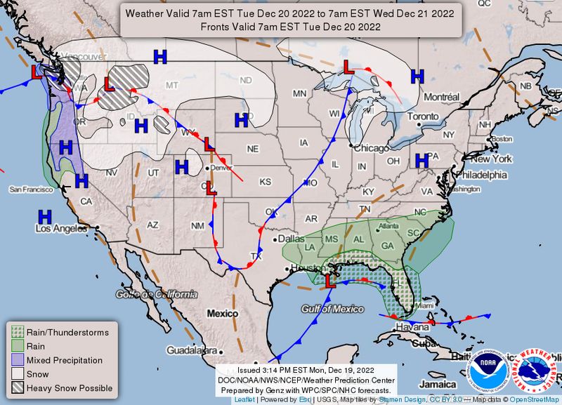 © Reuters. A weather map released by the National Weather Service on December 20, 2022. Via NOAA