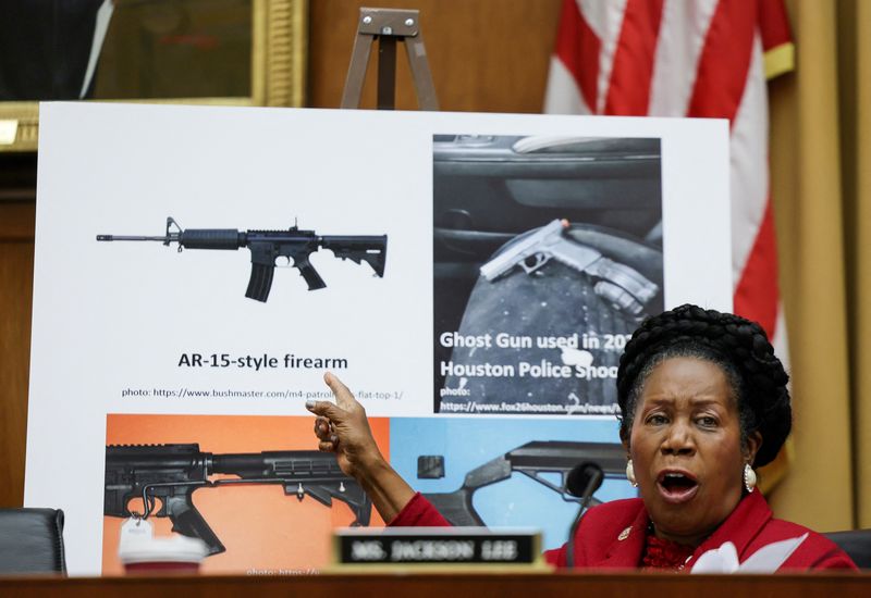 &copy; Reuters. FILE PHOTO: U.S. Representative Sheila Jackson Lee (D-TX) speaks during a House Judiciary Committee hearing to markup the "Protecting Our Kids Act" legislation which includes an increase on the age limit on the purchase of certain firearms, modernising th