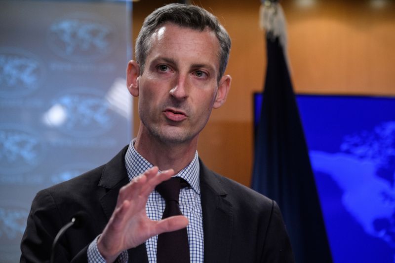 &copy; Reuters. FILE PHOTO: U.S. State Department spokesperson Ned Price speaks at the daily briefing, at the State Department in Washington, DC, U.S., February 25, 2022. Nicholas Kamm/Pool via REUTERS