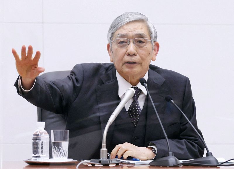 &copy; Reuters. FILE PHOTO: Bank of Japan Governor Haruhiko Kuroda speaks at a news conference in Tokyo, Japan in this photo provided by Kyodo on December 20, 2022. Mandatory credit Kyodo/via REUTERS