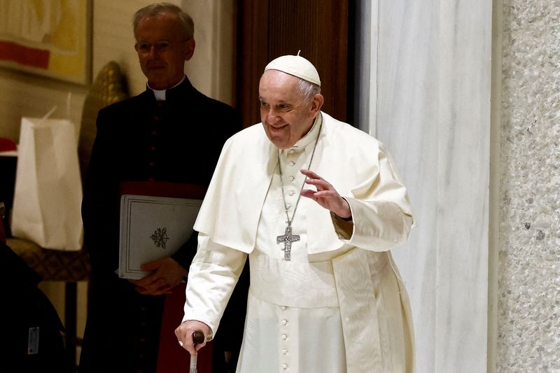 &copy; Reuters. البابا فرنسيس خلال الجلسة العامة الأسبوعية في الفاتيكان يوم الأربعاء. تصوير:  يارا ناردي - رويترز.