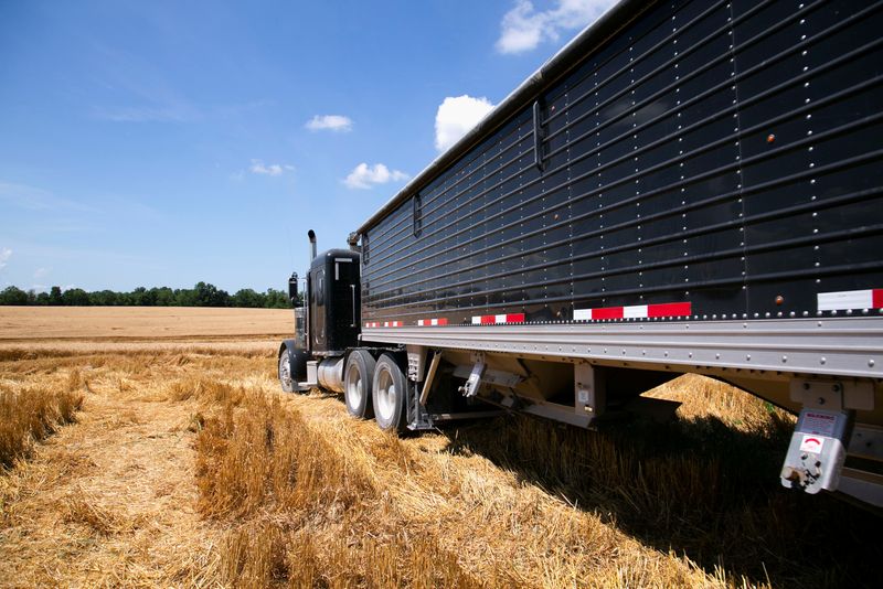 &copy; Reuters. شاحنة تقف داخل أحد الحقول انتظارا لتحميلها بمحصول القمح خلبال موسم حصاد القمح في ولاية كنتاكي الأمريكية بصورة من أرشيف رويترز .  