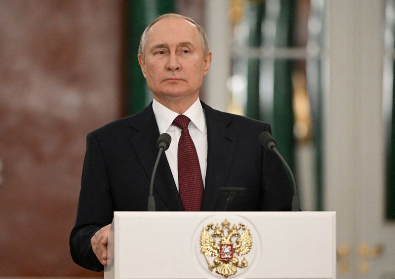 &copy; Reuters. الرئيس الروسي فلاديمير بوتين يتحدث خلال مؤتمر صحفي في موسكو يوم 22 ديسمبر كانون الأول 2022. صورة لرويترز من وكالة أنباء سبوتنيك.