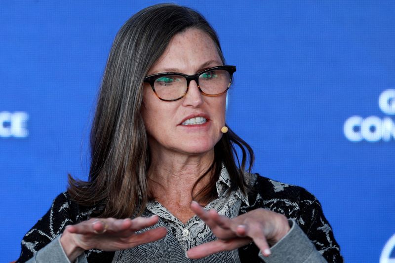 &copy; Reuters. FILE PHOTO: Cathie Wood, founder, CEO,  and CIO of ARK Invest, speaks at the 2022 Milken Institute Global Conference in Beverly Hills, California, U.S., May 2, 2022.  REUTERS/David Swanson