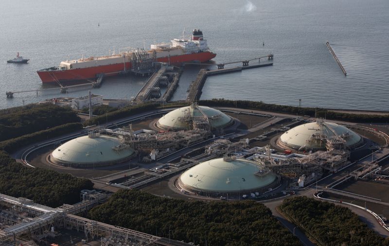 © Reuters. FILE PHOTO: Liquefied natural gas (LNG) storage tanks and a membrane-type tanker are seen at Tokyo Electric Power Co.'s Futtsu Thermal Power Station in Futtsu, east of Tokyo February 20, 2013. REUTERS/Issei Kato 