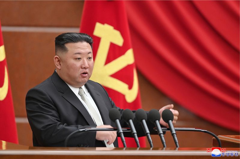 &copy; Reuters. FILE PHOTO: North Korean leader Kim Jong Un attends a session of the sixth enlarged meeting of the eighth Central Committee of the Workers' Party, in Pyongyang, North Korea, in this photo released on January 1, 2023 by North Korea's Korean Central News Ag