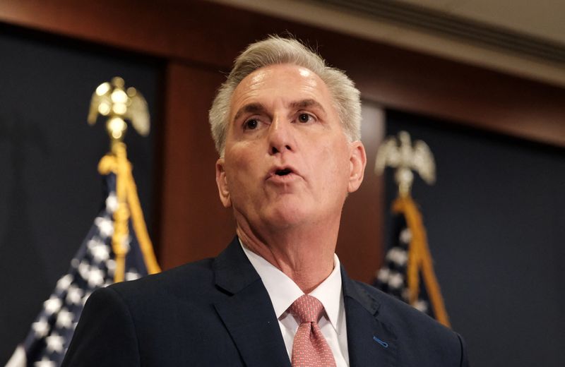 &copy; Reuters. FILE PHOTO: House Republican Leader Kevin McCarthy (R-CA) speaks to reporters after McCarthy was nominated by fellow Republicans to be their leader or the Speaker of the House if they take control in the next Congress, following House Republican leadershi
