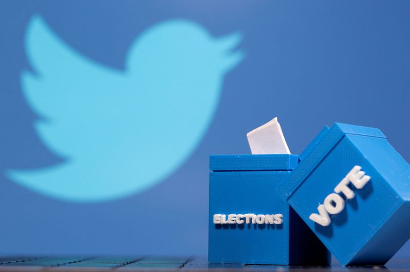 &copy; Reuters. صورة توضيحية تظهر صناديق اقتراع ثلاثية الأبعاد أمام شعار تويتر. (صورة من أرشيف رويترز).