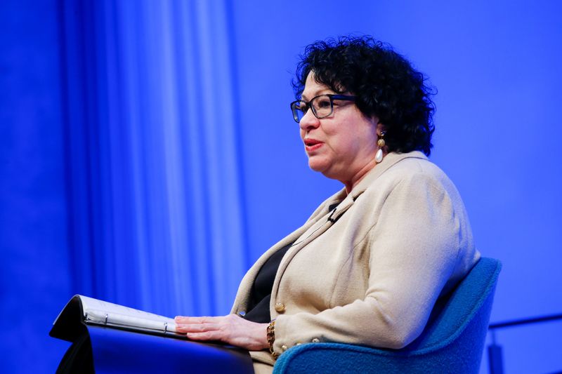 &copy; Reuters. FILE PHOTO: U.S. Supreme Court Associate Justice Sonia Sotomayor speaks to attendees during commemorations for International Women's Day at the 9/11 Memorial and Museum in New York City, New York, U.S. March 8, 2019. REUTERS/Eduardo Munoz