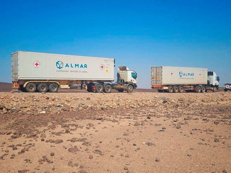 © Reuters. FILE PHOTO: A convoy of trucks from the International Committee of the Red Cross (ICRC) deliver lifesaving medical supplies are seen on the road to Mekelle, in Tigray region, Ethiopia November 15, 2022. International Committee of the Red Cross/Handout via REUTERS/File Photo