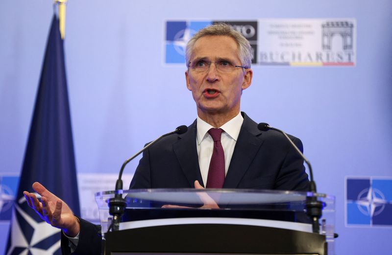 &copy; Reuters. FILE PHOTO: NATO Secretary General Jens Stoltenberg speaks during a news conference at the NATO foreign ministers' meeting in Bucharest, Romania, November 30, 2022. REUTERS/Stoyan Nenov