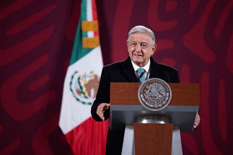 &copy; Reuters. FILE PHOTO: Mexico's President Andres Manuel Lopez Obrador speaks during a news conference where he condemned an apparent assassination attempt on a prominent news anchor and critic of the president, at National Palace in Mexico City, Mexico, December 16,
