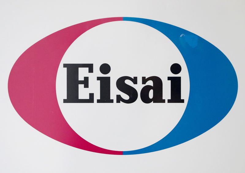 &copy; Reuters. FILE PHOTO: The logo of Eisai Co Ltd is displayed at the company headquarters in Tokyo, Japan, March 8, 2018. REUTERS/Issei Kato