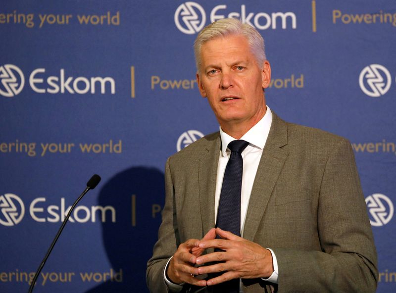 &copy; Reuters. FILE PHOTO: Andre de Ruyter, Group Chief Executive of state-owned power utility Eskom speaks during a media briefing in Johannesburg, South Africa, January 31, 2020. REUTERS/Sumaya Hisham//File Photo