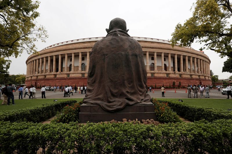 &copy; Reuters. FILE PHOTO: The Indian parliament building is pictured on the opening day of the parliament session in New Delhi, India, June 17, 2019. REUTERS/Adnan Abidi