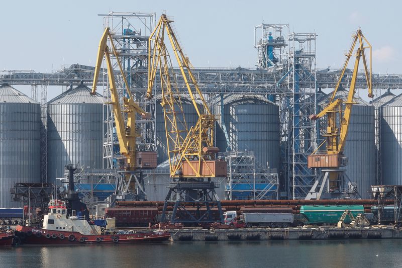 &copy; Reuters. FILE PHOTO: A view shows a grain terminal in the sea port in Odesa after restarting grain export, as Russia's attack on Ukraine continues, Ukraine August 19, 2022. REUTERS/Valentyn Ogirenko/File Photo