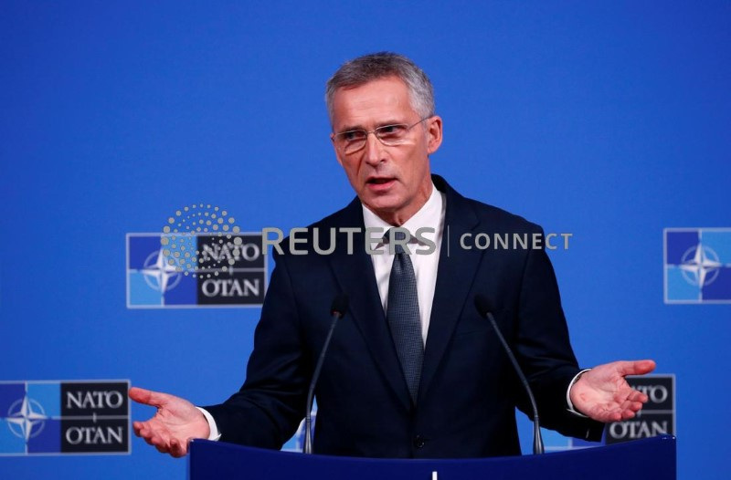 &copy; Reuters. Il segretario generale Jens Stoltenberg durante una conferenza stampa presso il quartier generale della Nato a Bruxelles 23 ottobre 2019. REUTERS/Francois Lenoir
